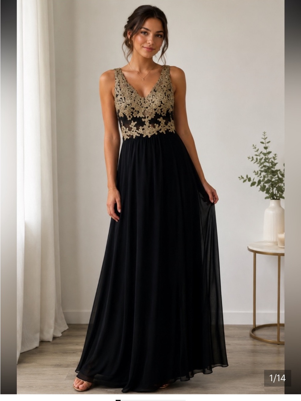 Blondie nites black and gold lace prom maxi dress size 11 wedding guest, gala